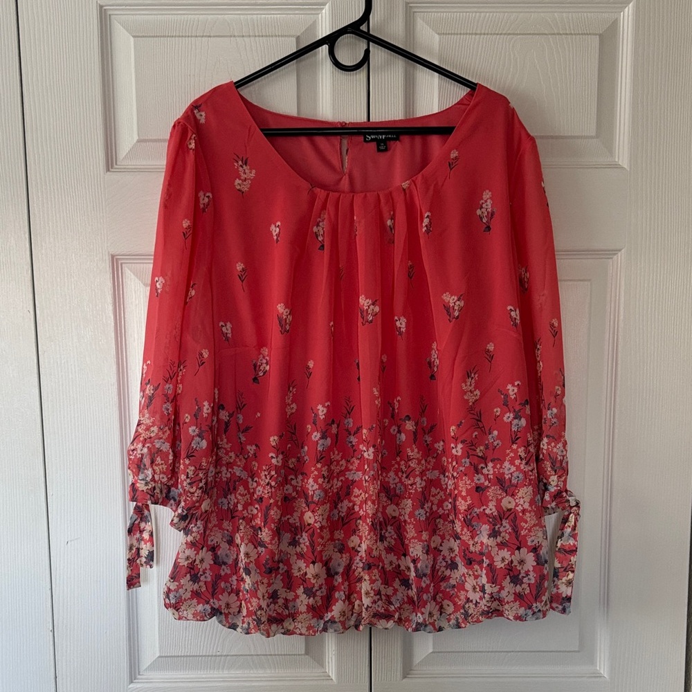 Sara Michelle Coral Floral Blouse